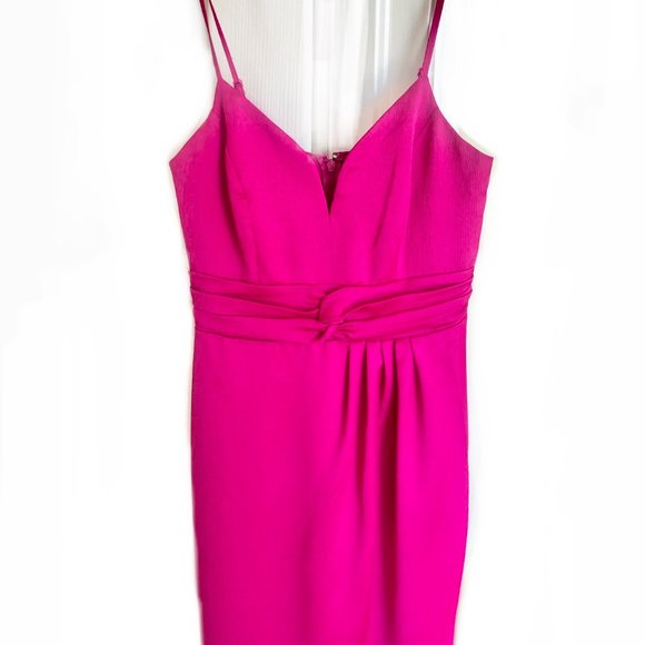 Express Pink Twist Front Knot Wrap Silk Hi-Lo CocktailDress Summer Wedding Guest - Picture 3 of 12